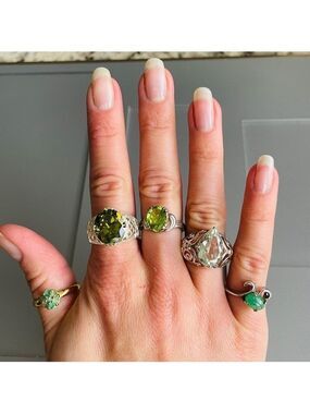 🎄 Sterling Silver Rings With Green Gemstones ❇️ ASK FOR PRICES